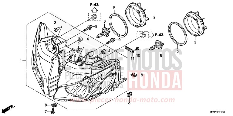 PROJECTEUR de CBR1000RR "Fireblade" ROSS WHITE (NH196KA) 2013